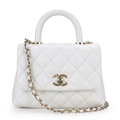 mini chanel coco handle|white iridescent Chanel coco handle.